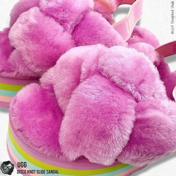 UGG DISCO KNOT PLATFORM SLIDE SANDAL IN WILDFLOWER FUCHSIA SIZE 7 WOMEN’S SHOE - Picture 5 of 15